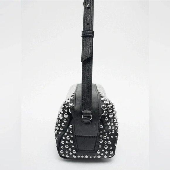 Zara Black Studded Rocker Shoulder Bag NWT - Picture 9 of 9